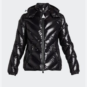NWT Moncler Brouel Chevron Nylon Laque Down Quilted Jacket w Attached Hood sz2